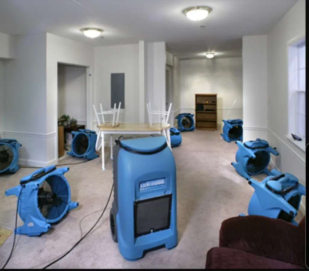 Air movers and dehumidifier setup for Water Damage Restoration in Atlantic City